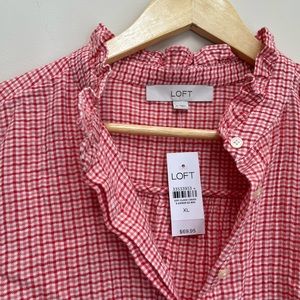 Pink & Red Ruffle Edge Woven Shirt Loft XL